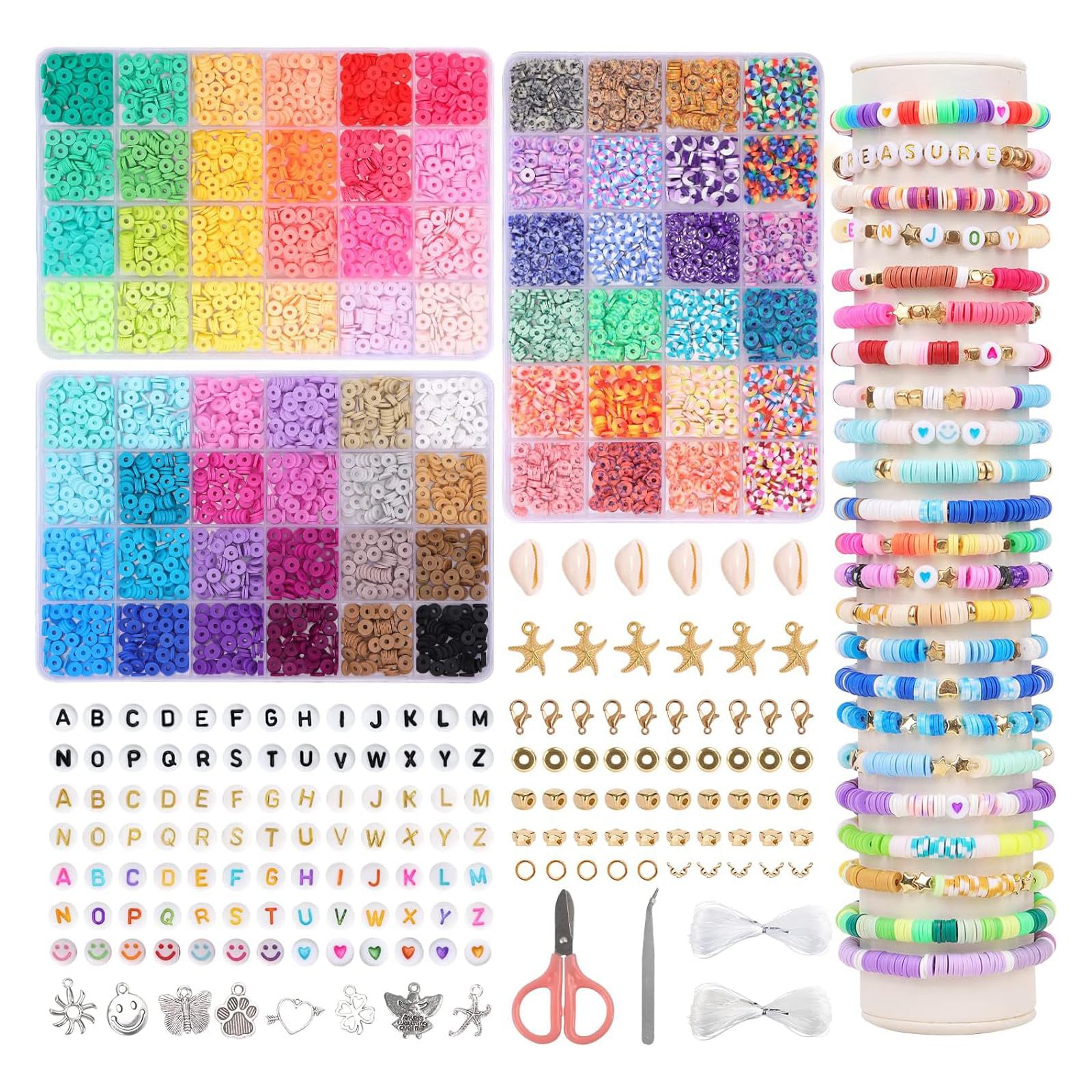 Qikuver Clay Beads Bracelet Making Kit, 10000pcs, 3 Boxes & 72 Colors for DIY Jewelry & Friendship Bracelet Making