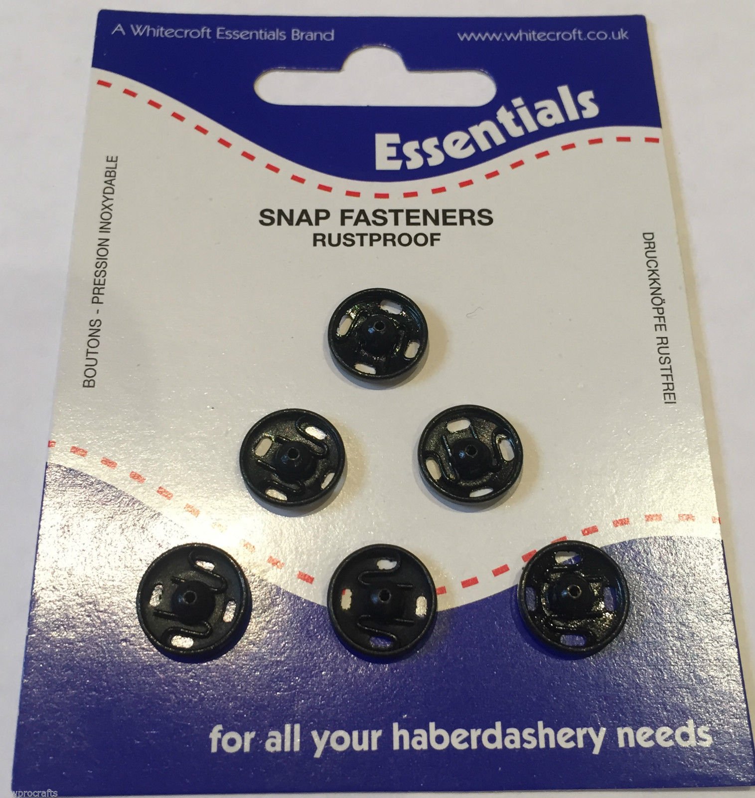 Whitecroft Essentials Black Snap Fasteners - 11Mm (6 Snaps)