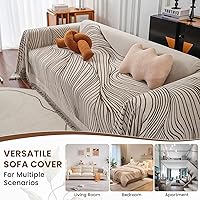Vista 5 de VClife Funda de Sofá XL de Chenilla para Sofá de 3 Cojines, Fundas de Sofá Modernas a Rayas Beige Chocolate para Niños Lavables Protector de Sofá