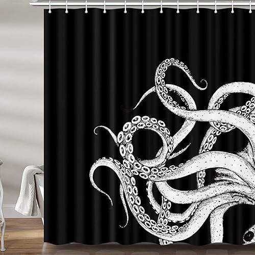 Miniatura 2 de Cortina de ducha con decoración de pulpo para baño, divertido juego de cortinas de ducha de tela gótica de animales kraken, monstruo marino en