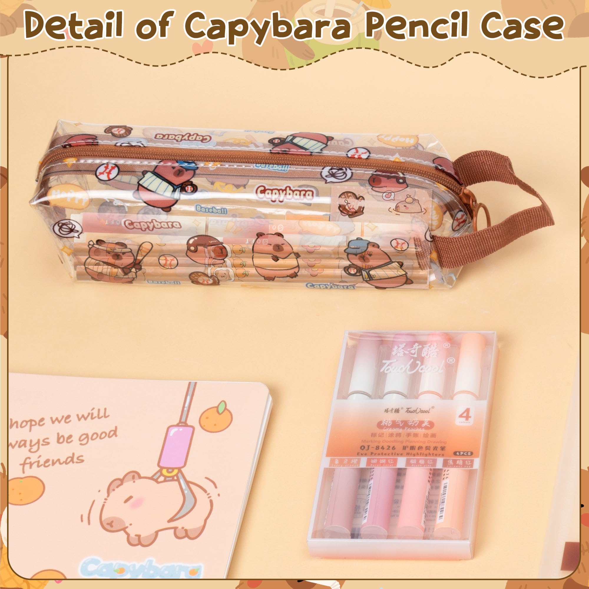 GwaOery Capybara Stationery Set with Exquisite Bag Large Capacity Case Multi-Layer Pencil Case Include Capybara Pencil Holder Eraser Sticky Notes for Office Kids School Supplies (Style 1) - Image 4