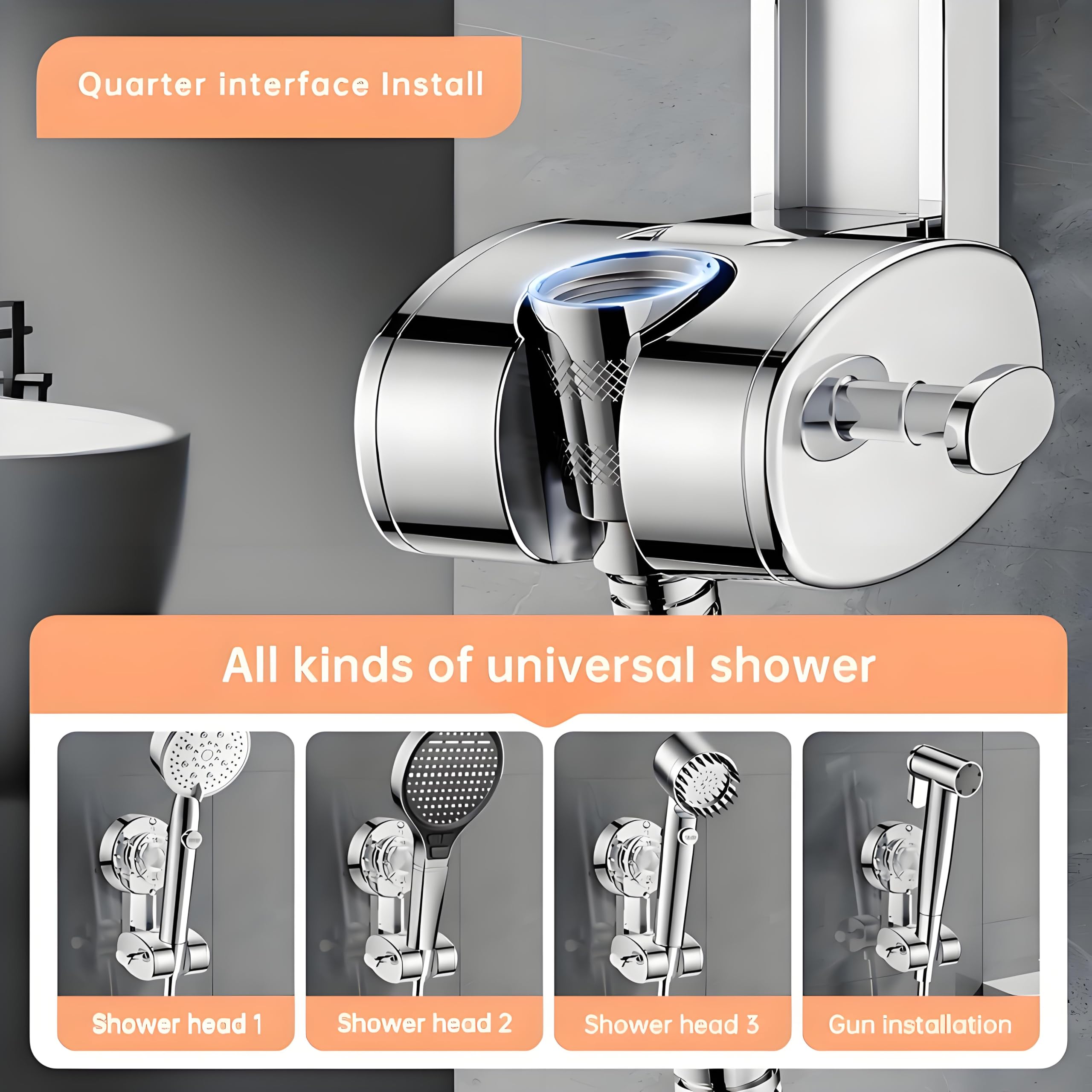 Soporte for cabezal de ducha con ventosa, fácil de instalar y sin taladros, soporte de pared ajustable for ducha de mano, organizador de baño de ABS.(SILVER)