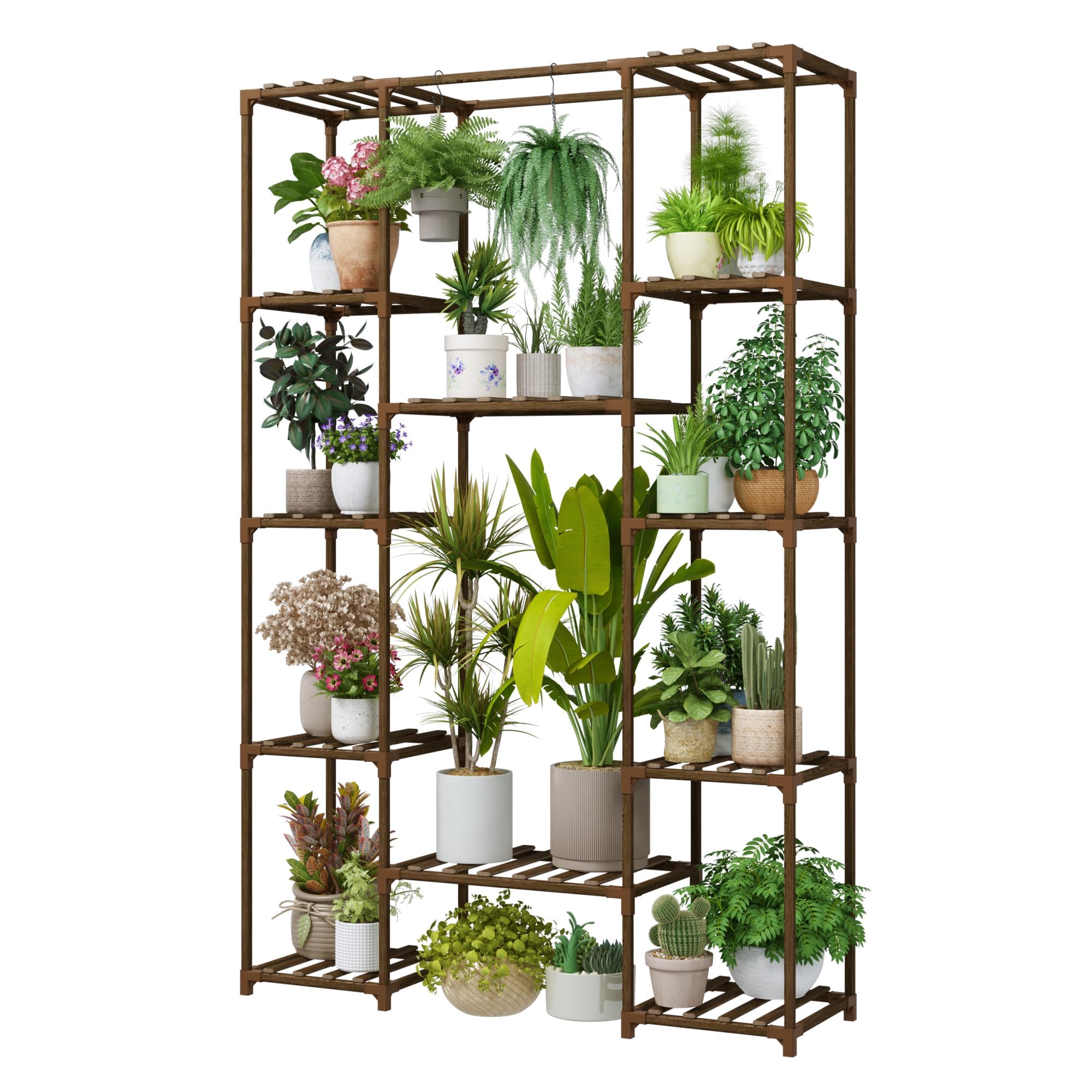 Bamworld 62.2'' Tall Plant Stand Indoor Large Plant Shelf for Multiple Plants Wood Flower Stand Outdoor Hanging Plant Rack for Living Room Garden Balcony Home Decor