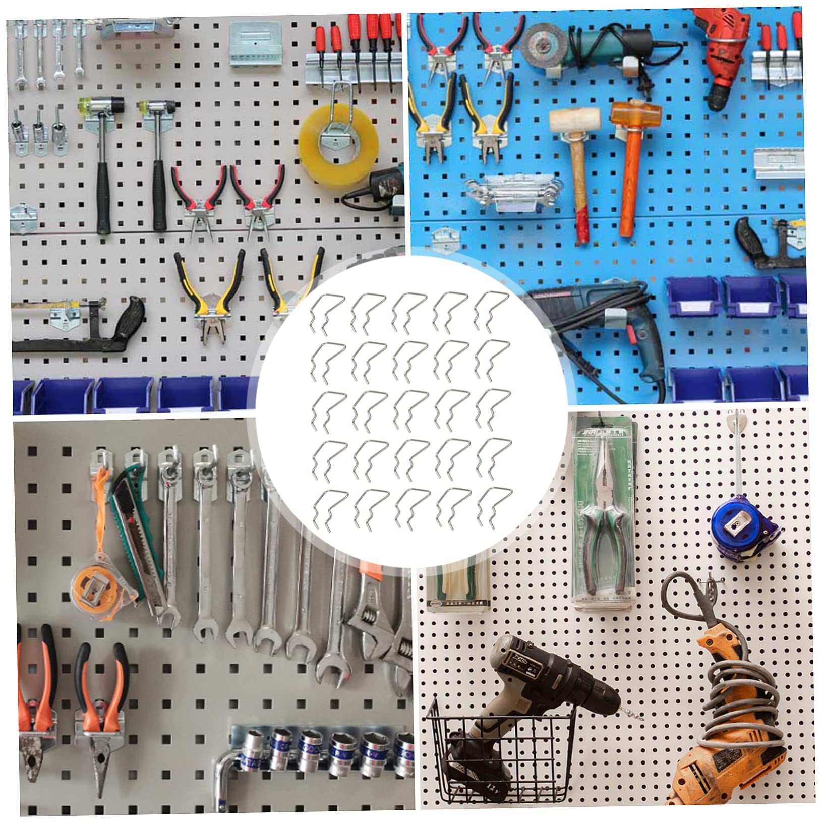 Set da 12 Ganci per Pannello Forato in Acciaio Inossidabile, Supporti Resistenti per Attrezzi da Officina, Facile Installazione su Banco da Lavoro e Esposizione Ordinata