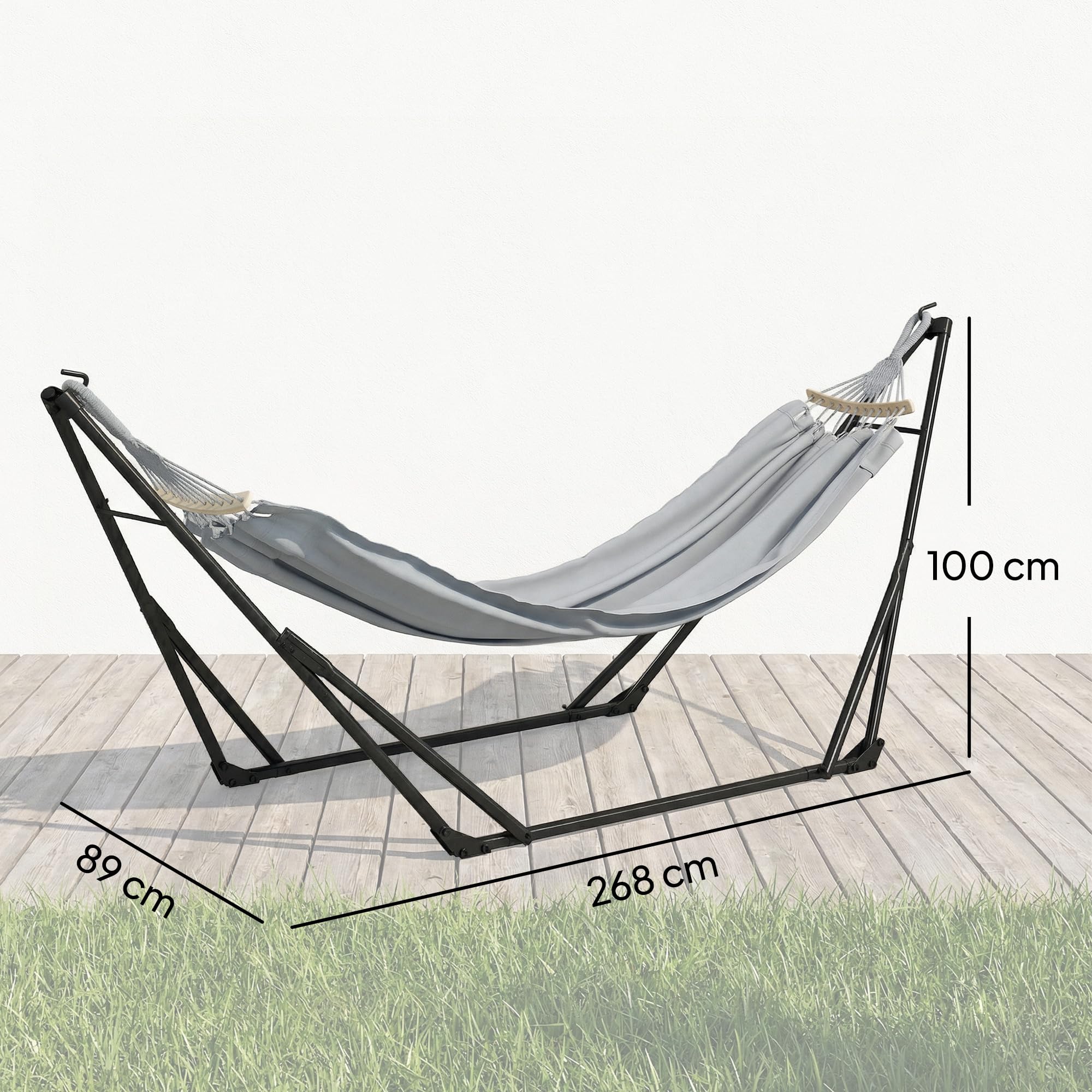 Outsunny - Soporte con hamaca plegable de acero, soporte 2 en 1 para hamaca o silla colgante, bolsa de transporte incluida, 268 x 89 x 100 cm, color gris