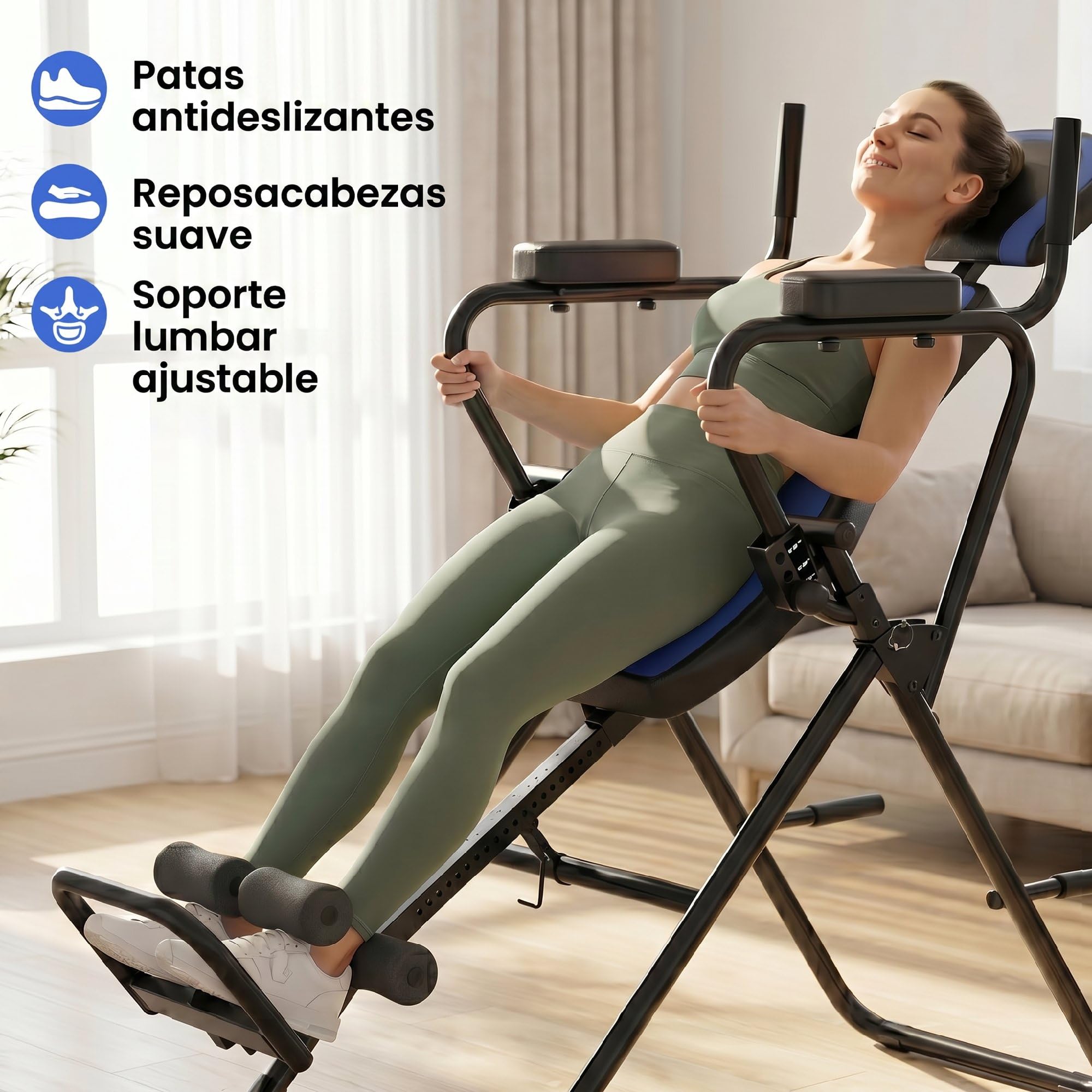 SPORTNOW Tabla de Inversión Plegable 3 en 1 con Dominadas y Flexiones Reposacabezas Altura Ajustable 155-198 cm Ángulos 20° 40° 60° Banco de Inversión con Soporte Lumbar Tobillo Bloqueo Cinturón