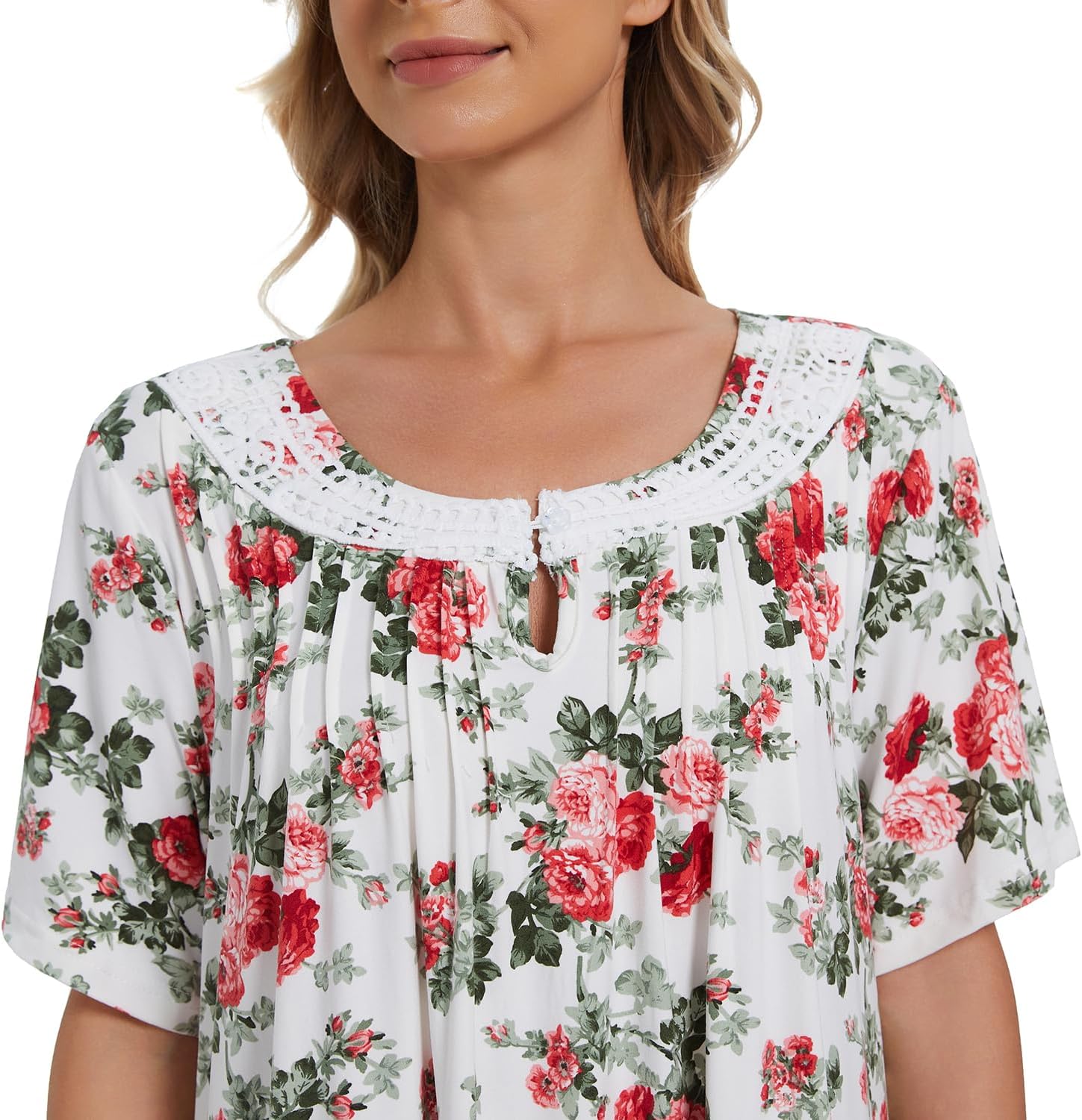 COSUNIONY Cotton Nightgowns for Women Soft Sleep Dress Ladies Short Sleeve Sleepwear with Pockets - Image 5