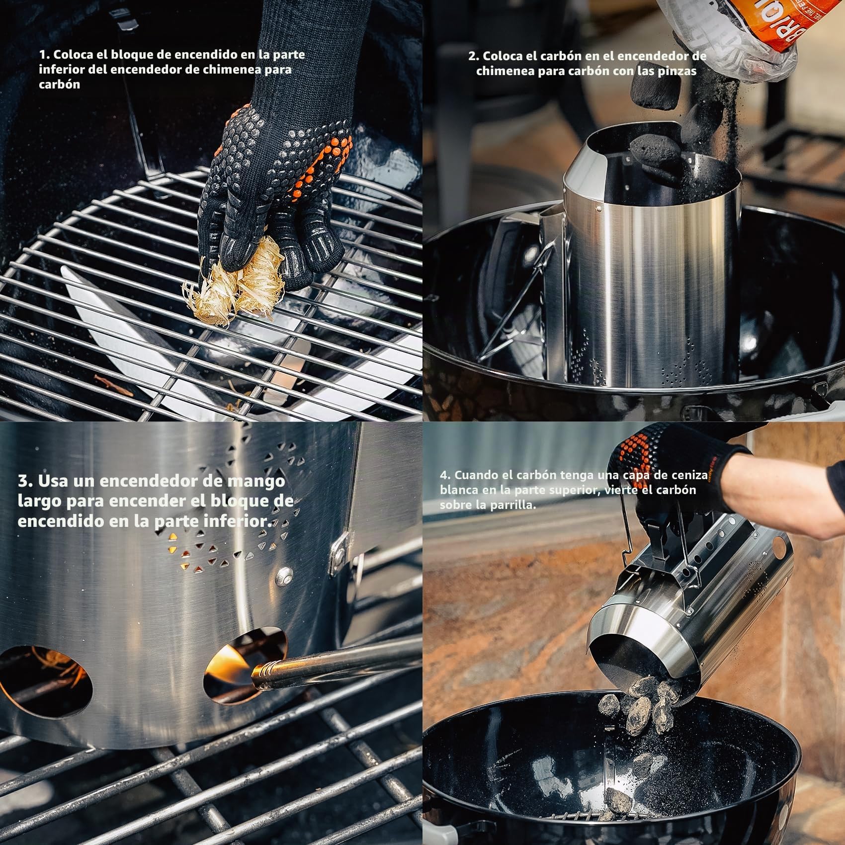 onlyfire Chimenea Encendido Barbacoa, Chimenea Barbacoa Acero Inoxidable, Extra Grande Encendedor Barbacoa Arranque Rápido, Encendedor Carbon para Barbacoa de Carbón, Briquetas