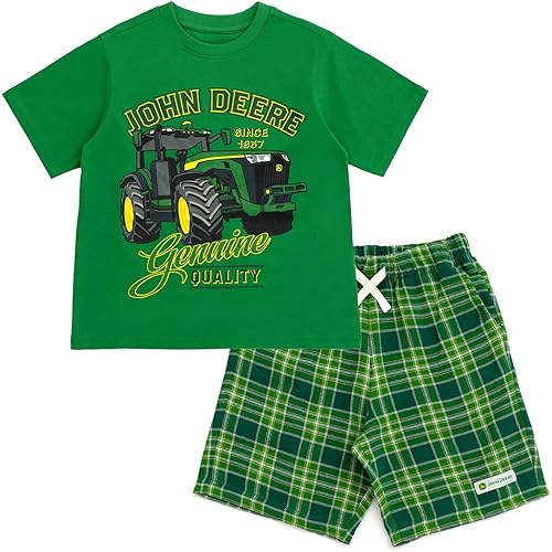 John Deere Tractor T-Shirt and Shorts Outfit Set Toddler to Big Kid Sizes (2T - 10-12)