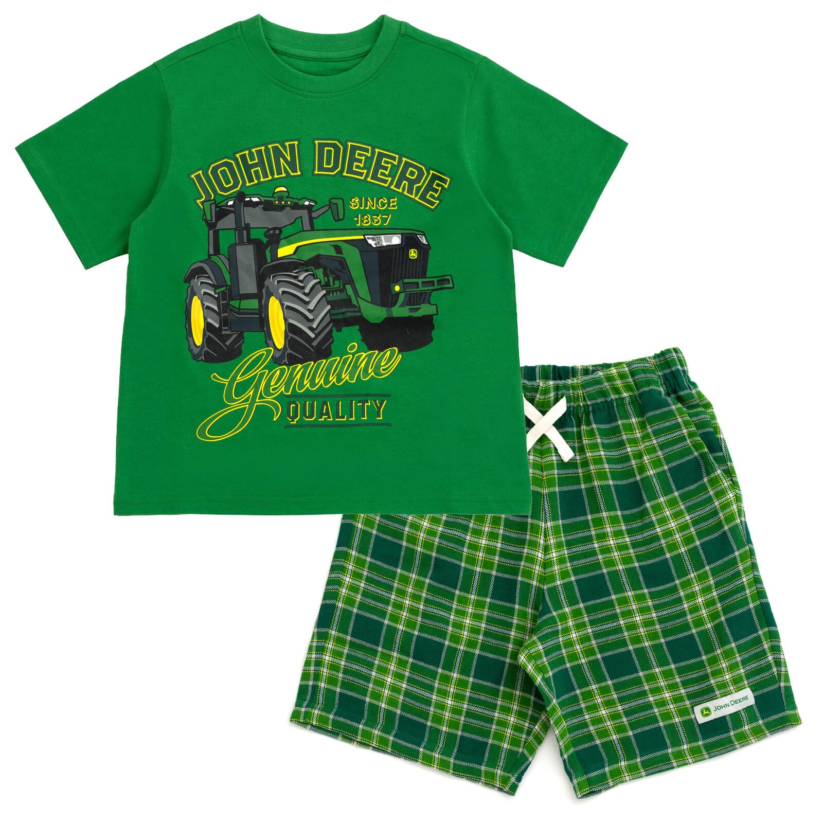 John Deere Completo con maglietta e pantaloncini da trattore per bambini grandi (2T - 10-12)