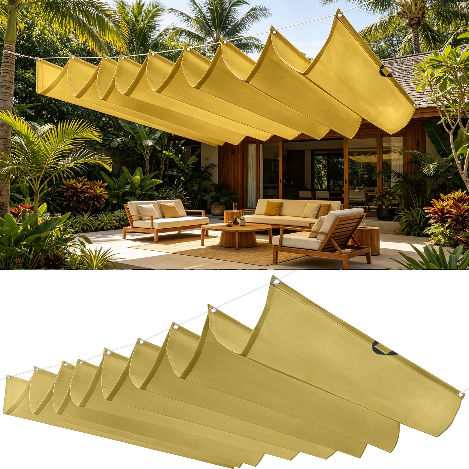 Voile d'ombrage rectangulaire 1.3x9m polyester jaune sable pour terrasse