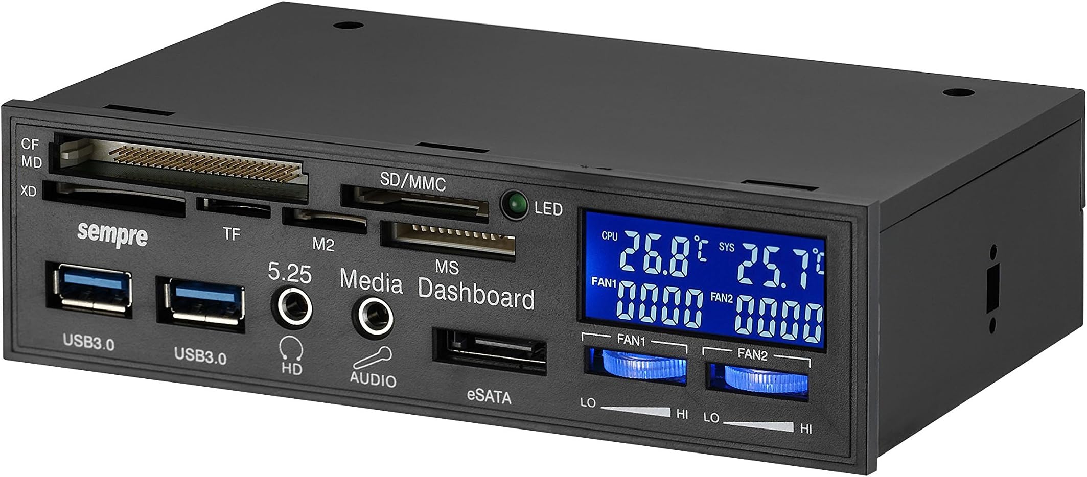 sempre MP-5U3LCD 5.25"Multi front panel USB3.0 with 2 adjustable fan control LCD SDHC/SDXC