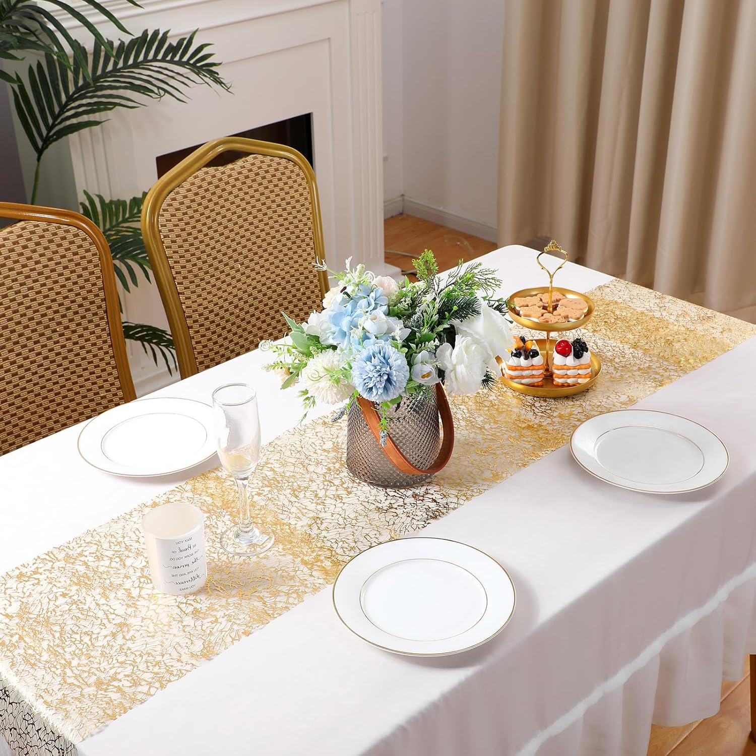 12 Pcs Gold Disposable Placemats Bulk 12 x 18 Inch Gold Doilies Metallic Glitter Rectangle Foil Placemats Table Decoration Dining Place mats for Party Wedding Dining Table Birthday Party - Image 5