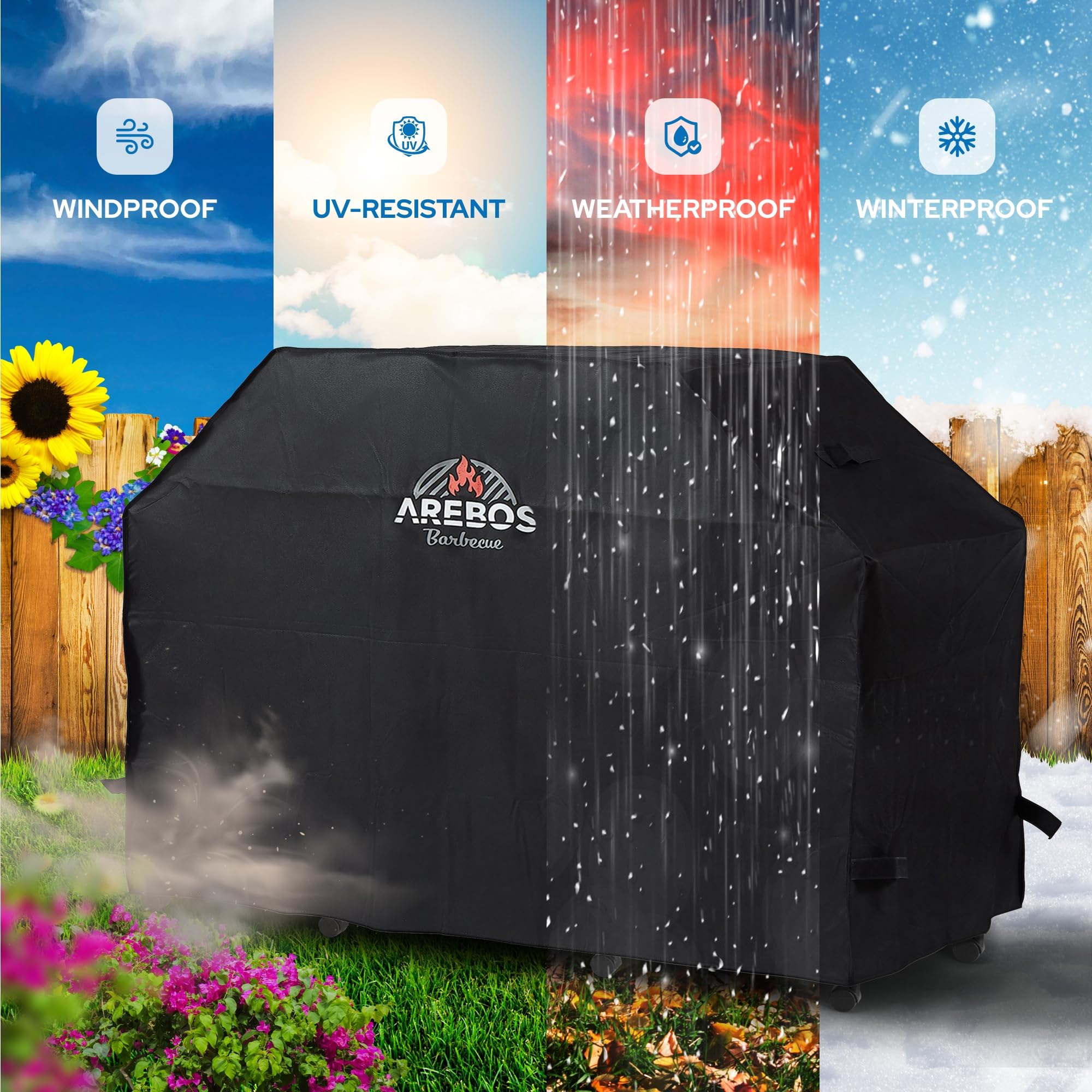 Arebos Copertura Barbecue Impermeabile E Anti-UV | Telo Protettivo Per BBQ A Gas, Carbone O Elettrico, Tessuto Oxford 600D, Chiusure Velcro