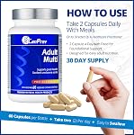 CanPrev Adulte Multi, 60 V-Caps 30-Day Approvisionnement - Non-OGM et sans gluten - Formule multivitamine et multiminérale à haute puissance - Sans fer - Facile à digérer - Vitamines et minéraux quotidiens complets