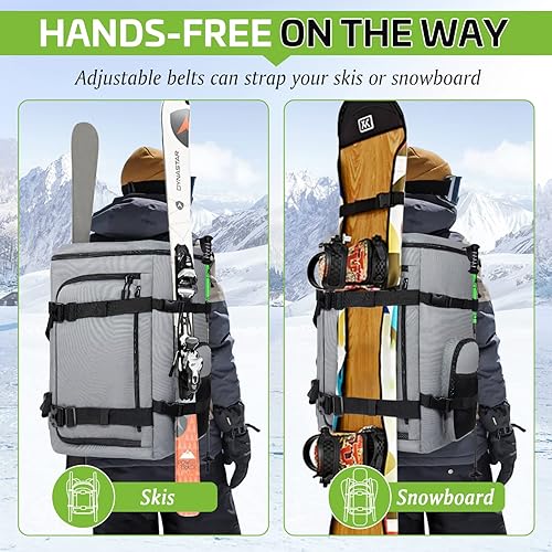 Miniatura 4 de Bevalsa - Mochila para botas de esquí de 60 L, bolsa impermeable 900D para botas de snowboard, bolsa combinada de esquís y snowboard, bolsa de viaje