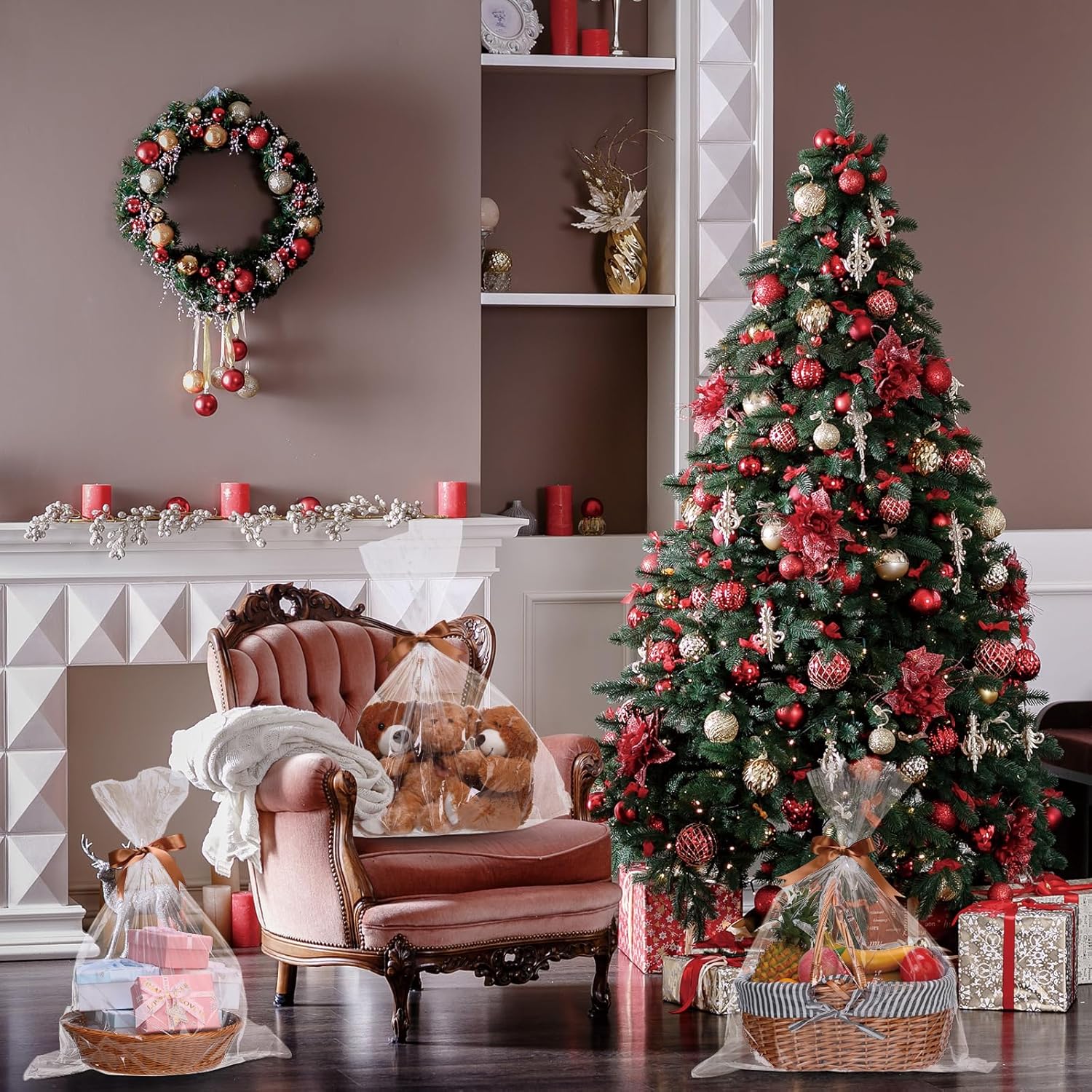 Kolldenn 50 Pcs Large Easter Cellophane Bags 24 x 30 Inch Clear Cellophane Wrap for Gift Baskets Clear Gift Bags Packaging for Baby Bridal Shower Weddings - Image 7