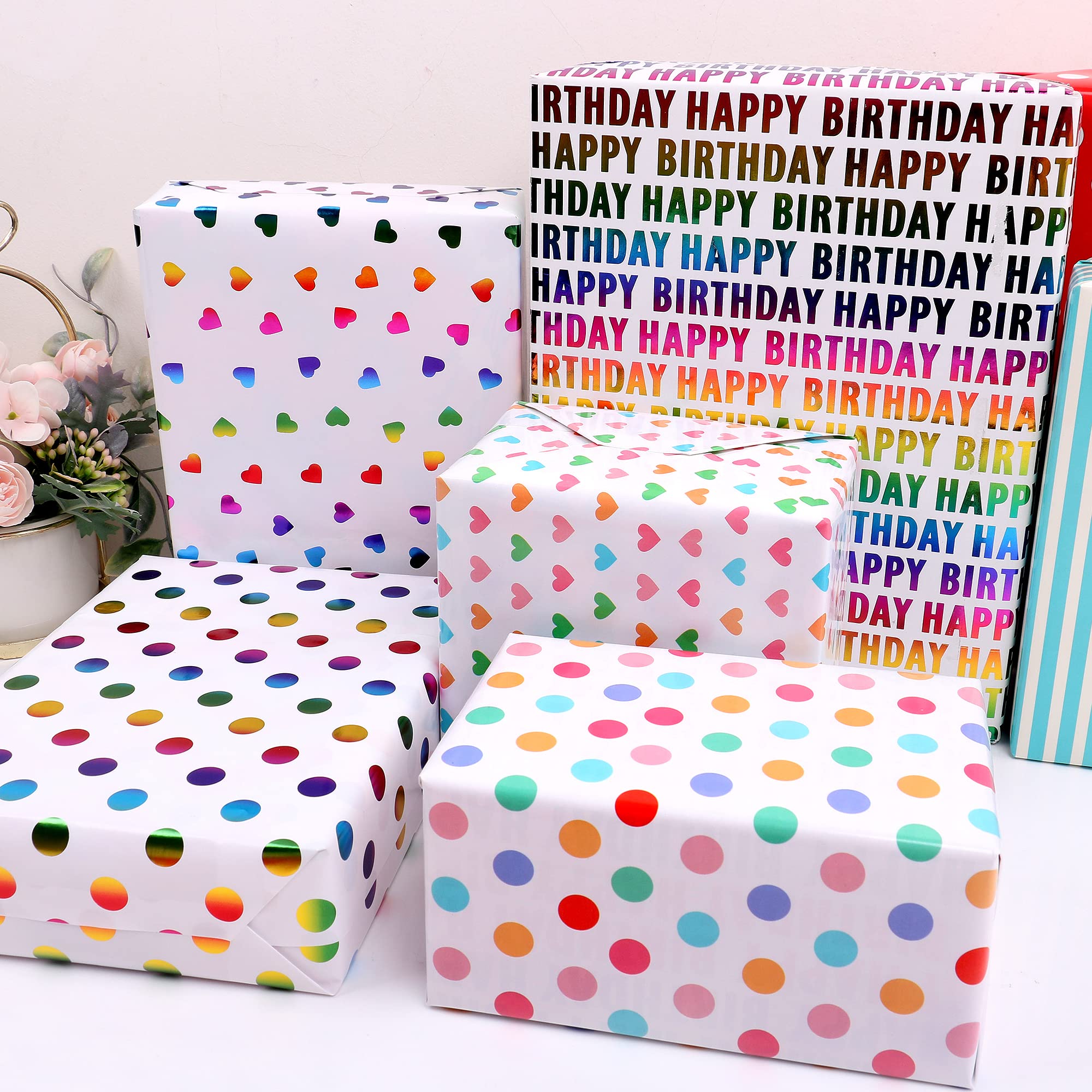 MtnLaur Girls Wrapping Paper Birthday 10 Sheets, Pastel Gradient - View #9