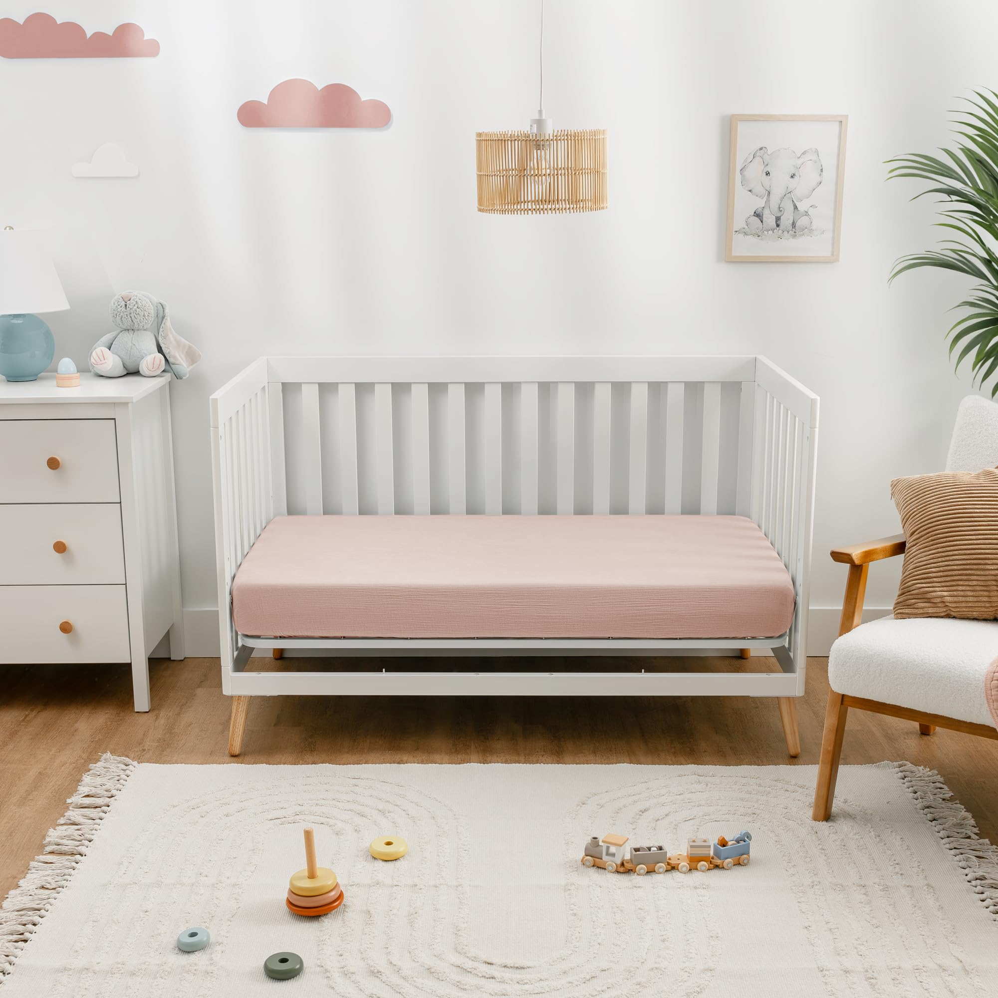 Comfy Cubs Muslin Fitted Cot Sheet, Soft & Breathable for Standard Baby Cot & Crib Mattress, Snug Fit with Secure Elastic - Image 2