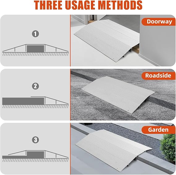 2 Rise Door Threshold Ramp, Aluminum Bridge Ramp and Entry Ramp for Wheelchairs, 29.5 W x 27 L Adjustable Non-Slip Ramp for Patio Sliding Door, Steps and Garage, 800 Lbs Capacity