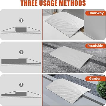 2 Rise Door Threshold Ramp, Aluminum Bridge Ramp and Entry Ramp for Wheelchairs, 29.5 W x 27 L Adjustable Non-Slip Ramp for Patio Sliding Door, Steps and Garage, 800 Lbs Capacity