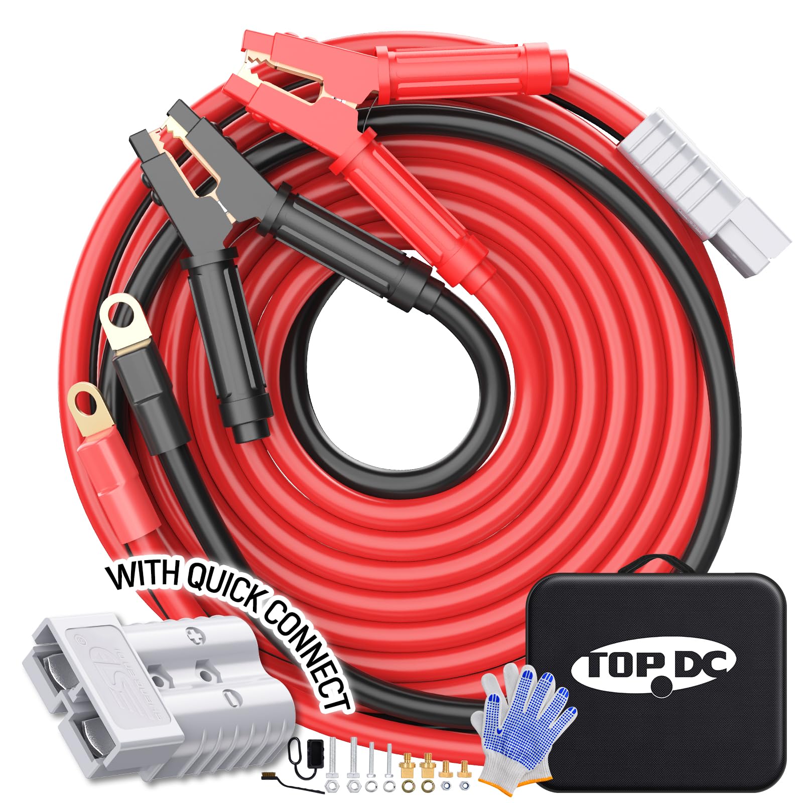 TOPDC 0 Gauge 30 Feet Jumper Cables with Quick Connect Plug for Car, SUV and Trucks Battery, Heavy Duty Automotive Booster Cables for Jump Starting