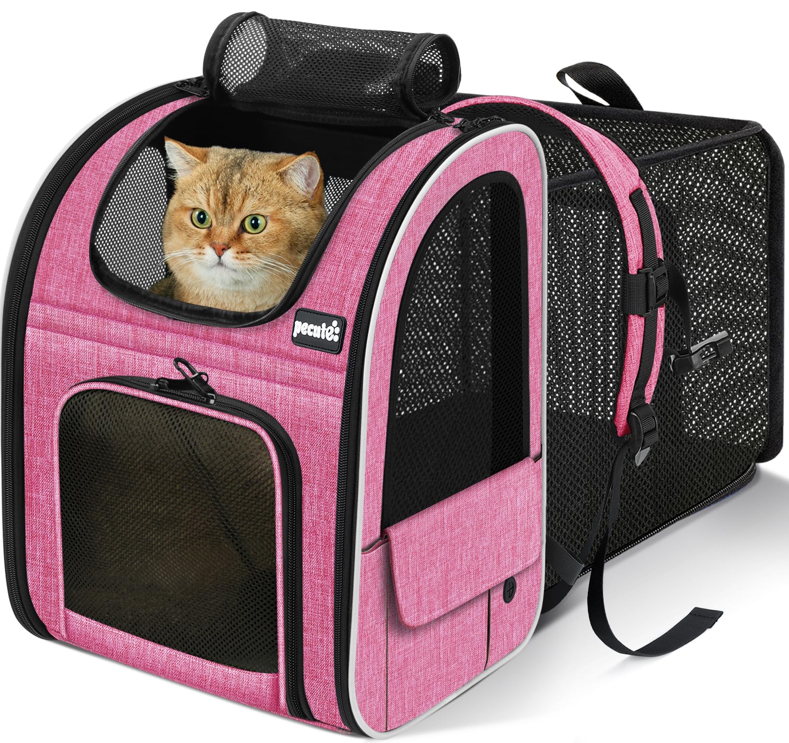 pecute cat backpack carrier, expandable cat carrier backpack with breathable mesh, pet carrier backpack for cats small dogs puppies, dog backpack carrier great for travel hiking camping outdoor