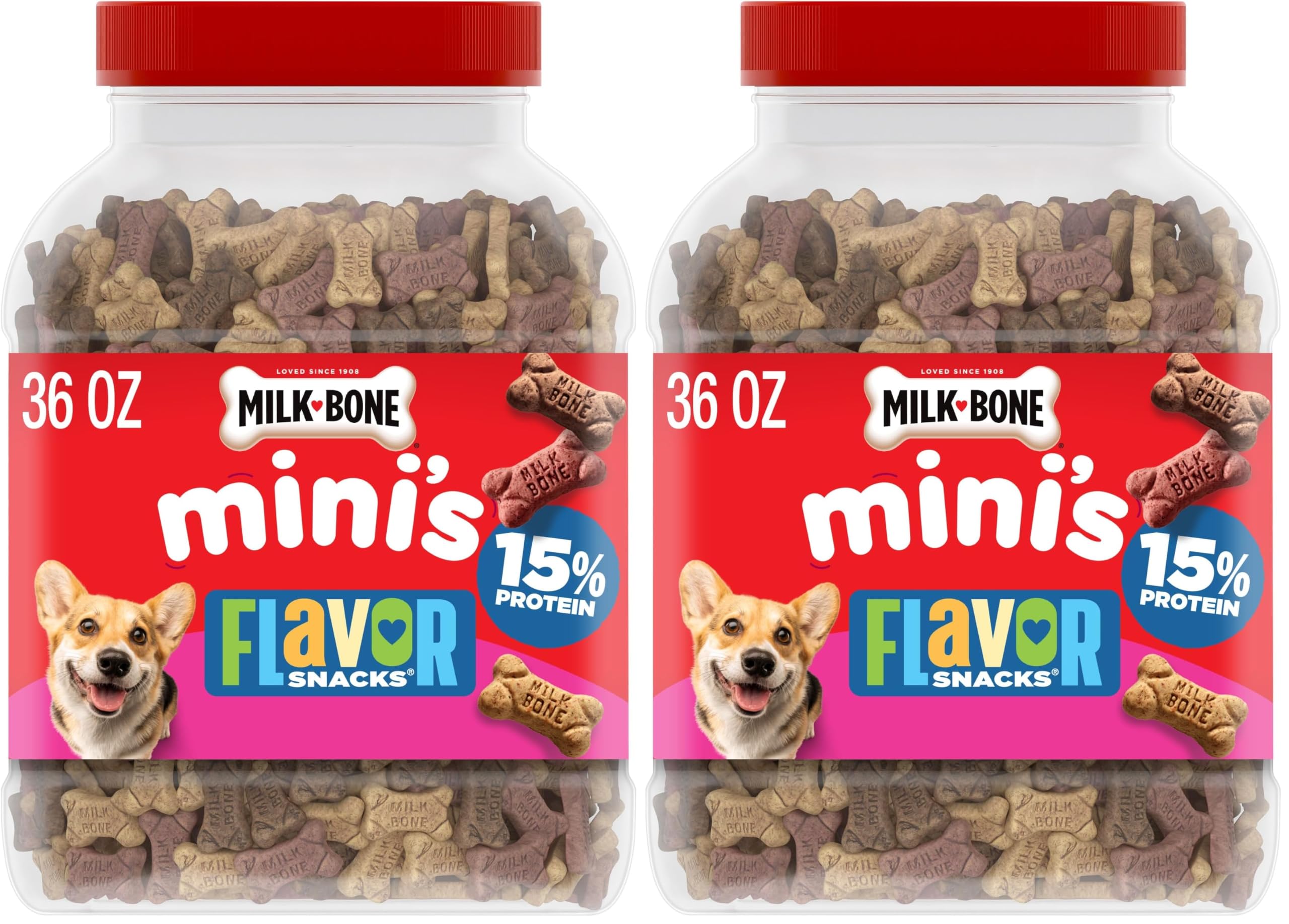 Milk-Bone Flavor Snacks Mini’s Dog Biscuits, Flavored Crunchy Dog Treats, Canister 2.25 Pound (Pack of 2)