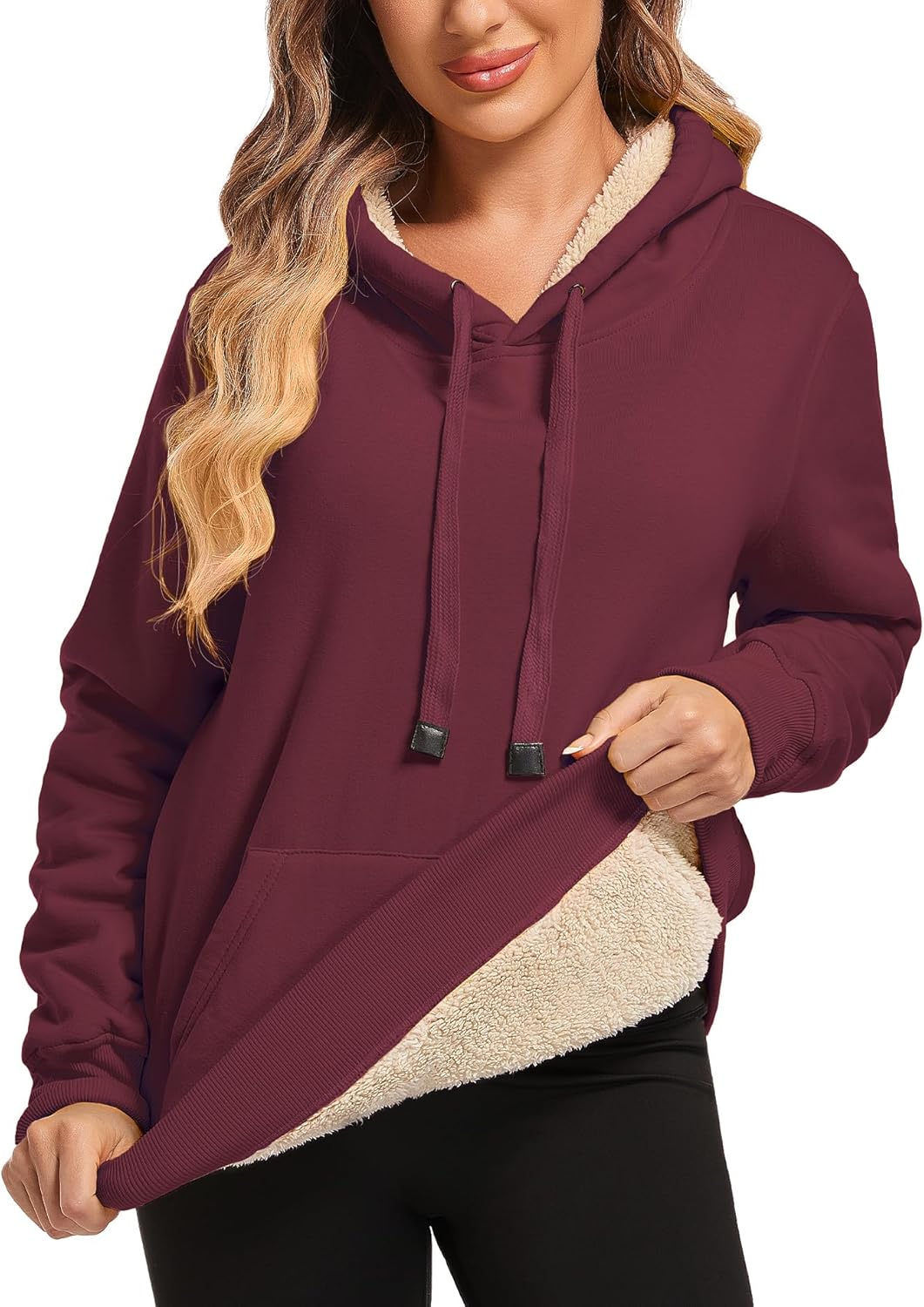 Gesean Women's Sherpa Lined Cotton Pullover Sweatshirts Fleece Hoodies Kangaroo Hooded Pocket for Women - Image 4