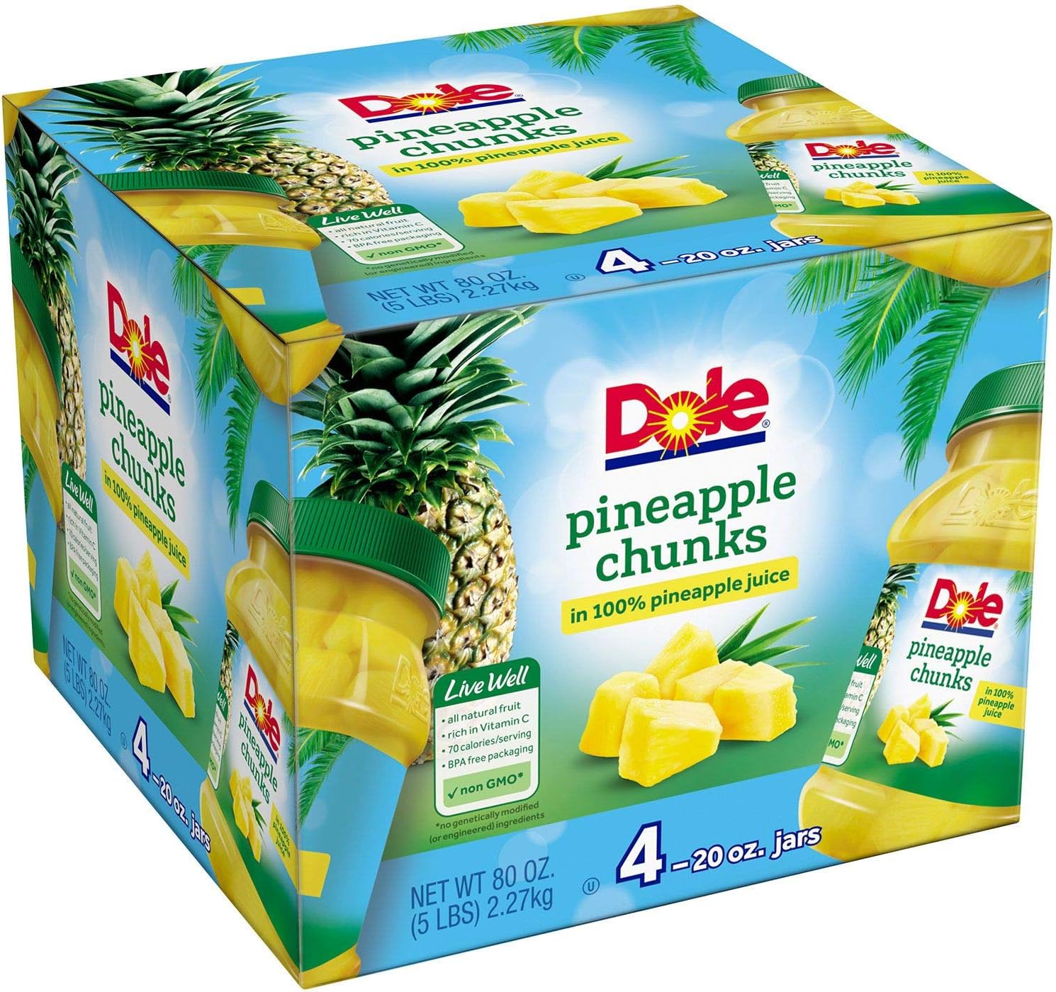 DolePineapple Chunks in 100 Percent Pineapple Juice - 20 Ounce - 4 Jars