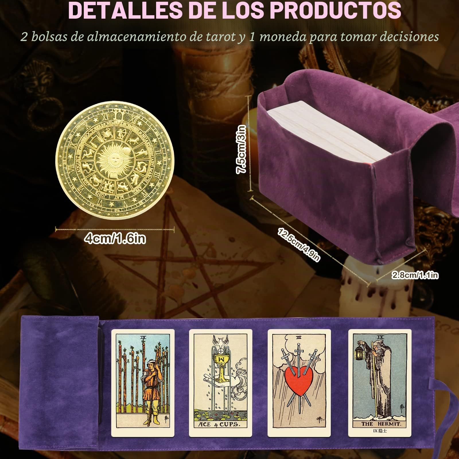 HINGTAI El Kit de 2 Bolsas para Tarjetas, Soporte de exhibición Solar,portatarjetas para Naipes y Cartas de Tarot, Cubierta de oráculo, Accesorios de Tarot