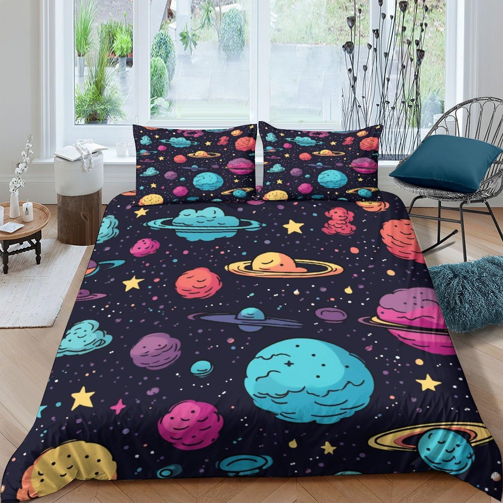 Funda nórdica de planetas 3D microfibra suave juego de cama infantil y juvenil de 3 piezas