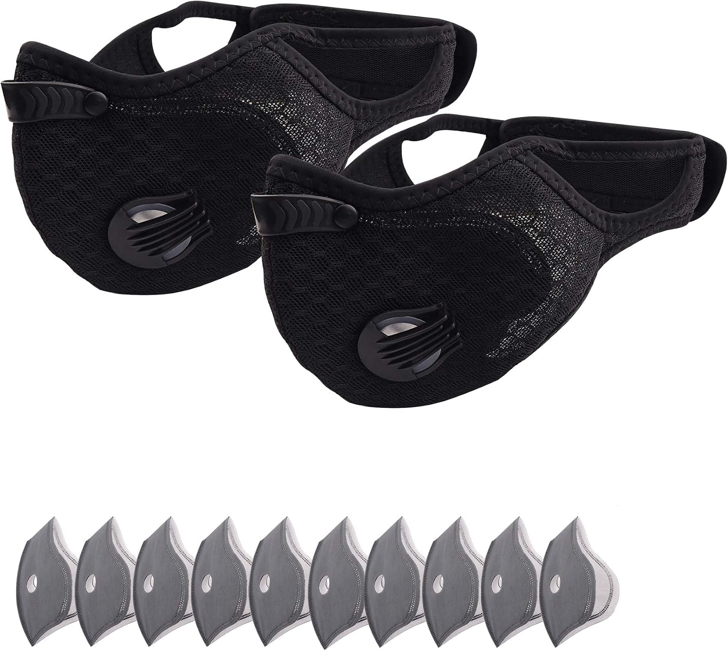 LDPF 2pcs Bike Face Cover with 10pcs Filter Anti Dust Safety Men Women Pollution Anti-Fog Running Cycling Reusable Respirator Activated Carbon