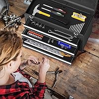 Vista 2 de ERGOMASTER Caja de herramientas portátil, caja de herramientas de metal con 3 cajones, cofre de herramientas de almacenamiento resistente con Negro