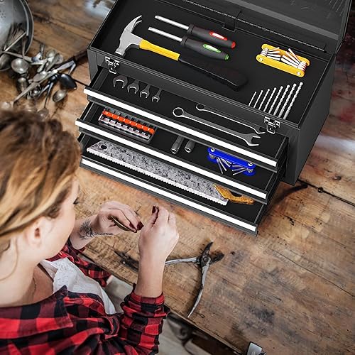 Miniatura 2 de ERGOMASTER Caja de herramientas portátil, caja de herramientas de metal con 3 cajones, caja de herramientas de almacenamiento resistente con