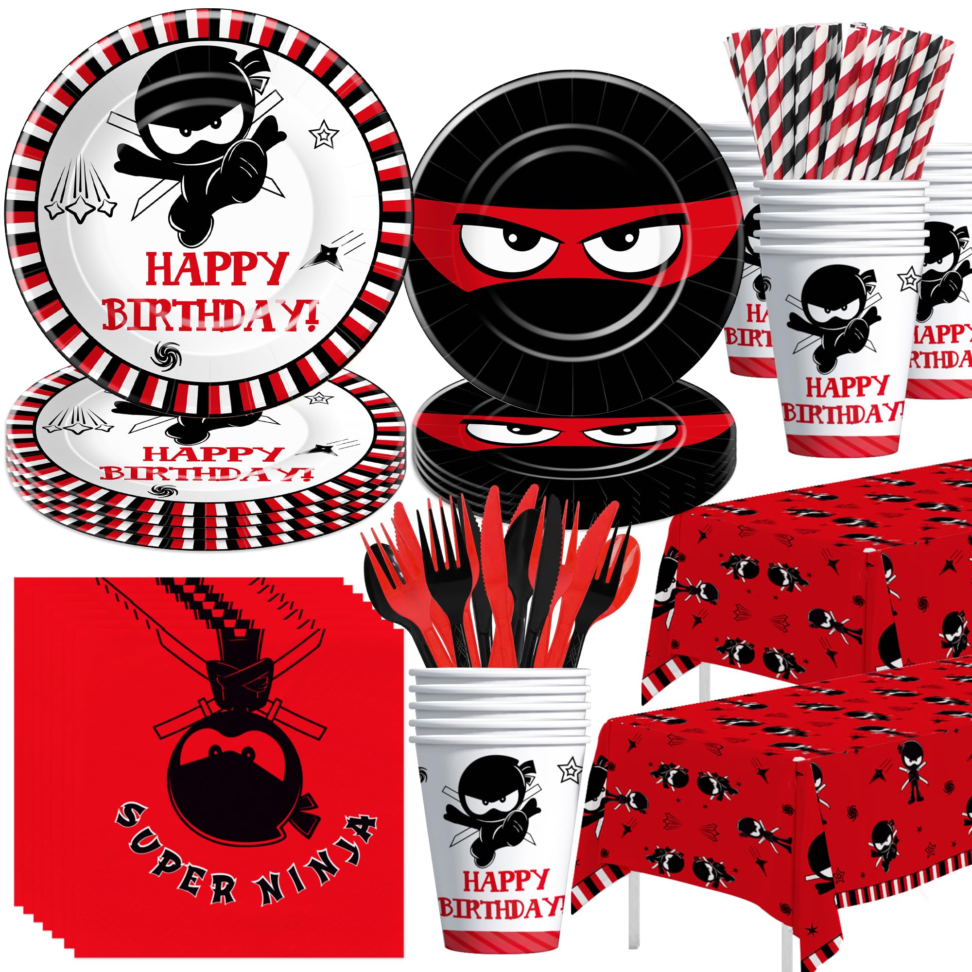 Aribra Ninja Birthday Party Supplies, Ninja Theme Master Warrior Party Decorations Tableware, Birthday Paper Plates and Napkins Set, Cups, Disposable