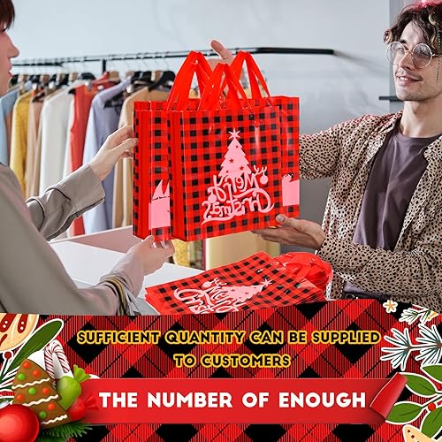 Miniatura 6 de Tenceur 150 bolsas de regalo de plástico de Navidad, bolsas de mercancía de Navidad de 10 x 13 pulgadas, bolsas de compras a cuadros con asas,