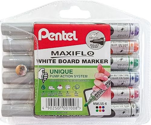 Pentel Maxiflo Bullet Tip Whiteboard Marker 6-Piece Set