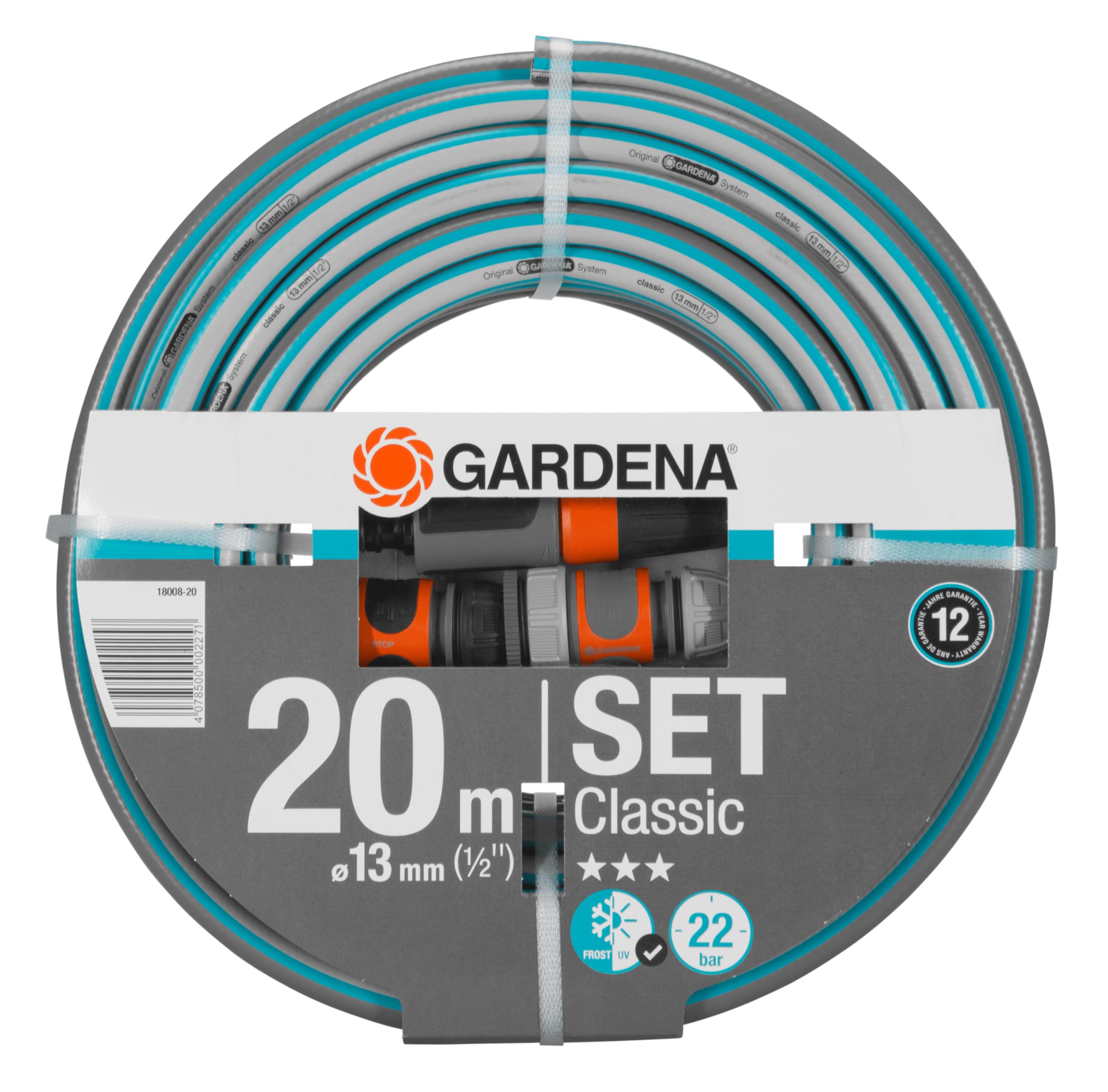 Gardena pompa ogrodowa 4100 zestaw Silent: Cicha, innowacyjna pompa nawadniająca z zasysaniem 3,5 m i wężem Classic 20 m, tłoczenie 4100 l/h, silnik 550 W, wodoodporna, energooszcz. (9051-20)
