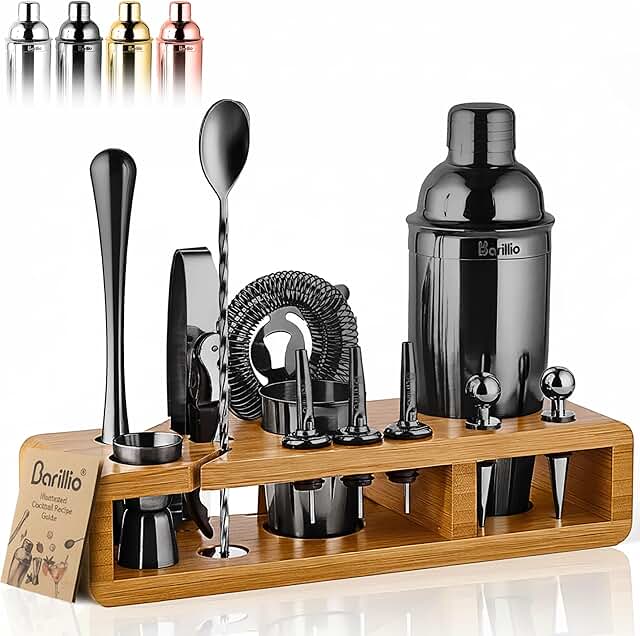 Barillio Black Bartender Kit - Stainless-Steel Cocktail Shaker Set w/Bam...