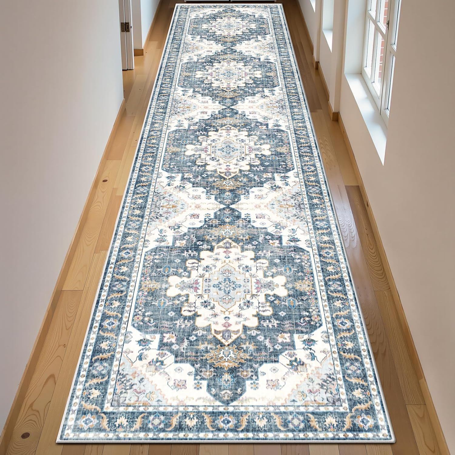 Rug Runners for Hallways Non Slip 2x10, Kitchen Rugs with Rubber Backing, Washable Vintage, Boho Area Rug for Living Room, Low Pile Distressed Rugs Carpet Runners for Bedroom, Entryway, Laundry