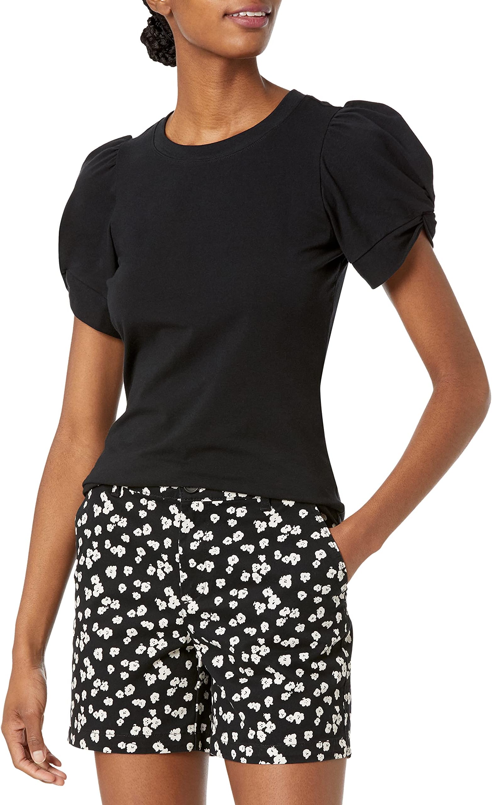 Women's Regular-Fit Twist Puff Sleeve Crewneck T-Shirt