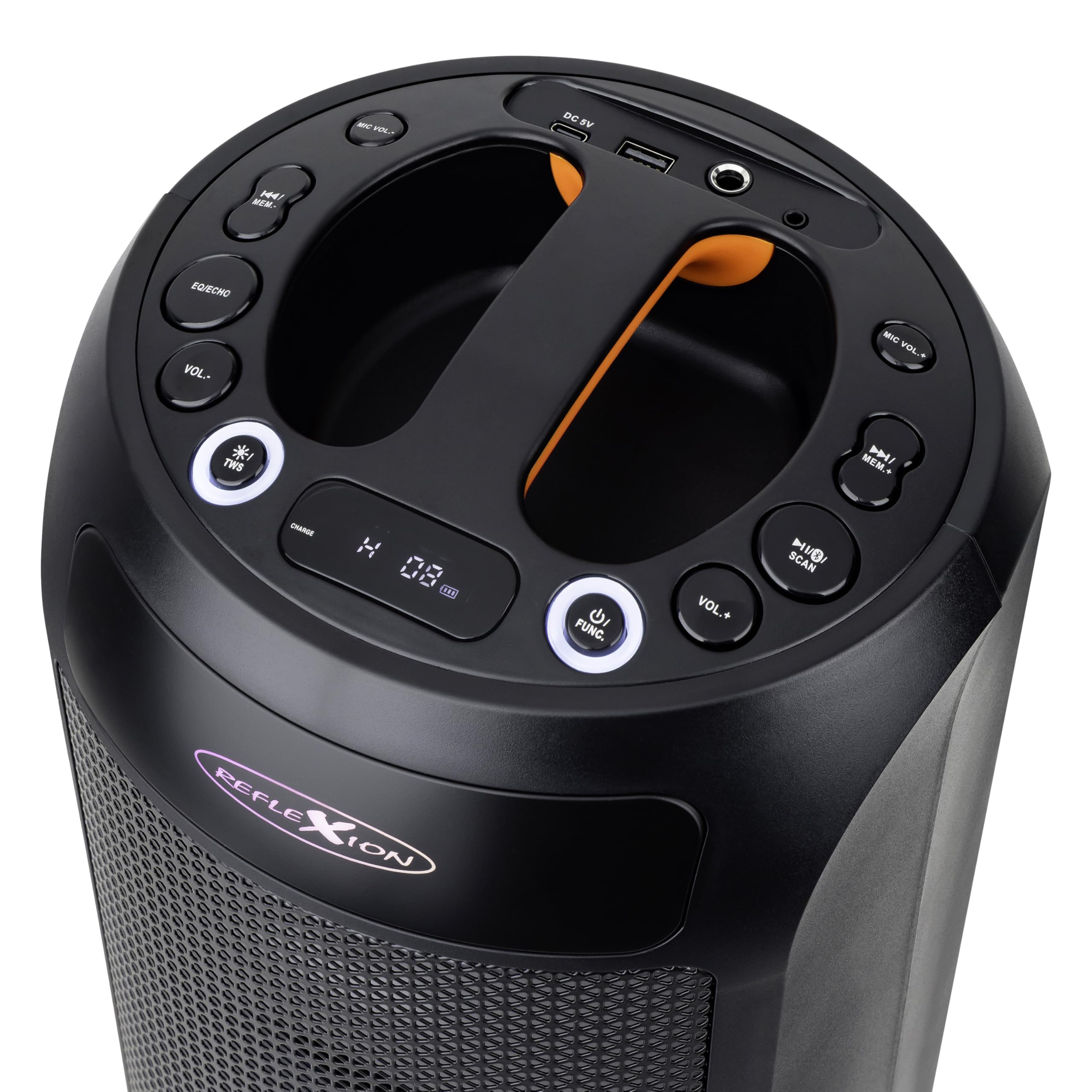 REFLEXION PSX30BT 240W Bluetooth Lautsprecher mit LED-Flammenlicht – Tragbarer TWS Speaker mit Mikrofon-Eingang, USB/AUX/FM-Radio – Leistungsstarker Sound für Party, Outdoor & Karaoke