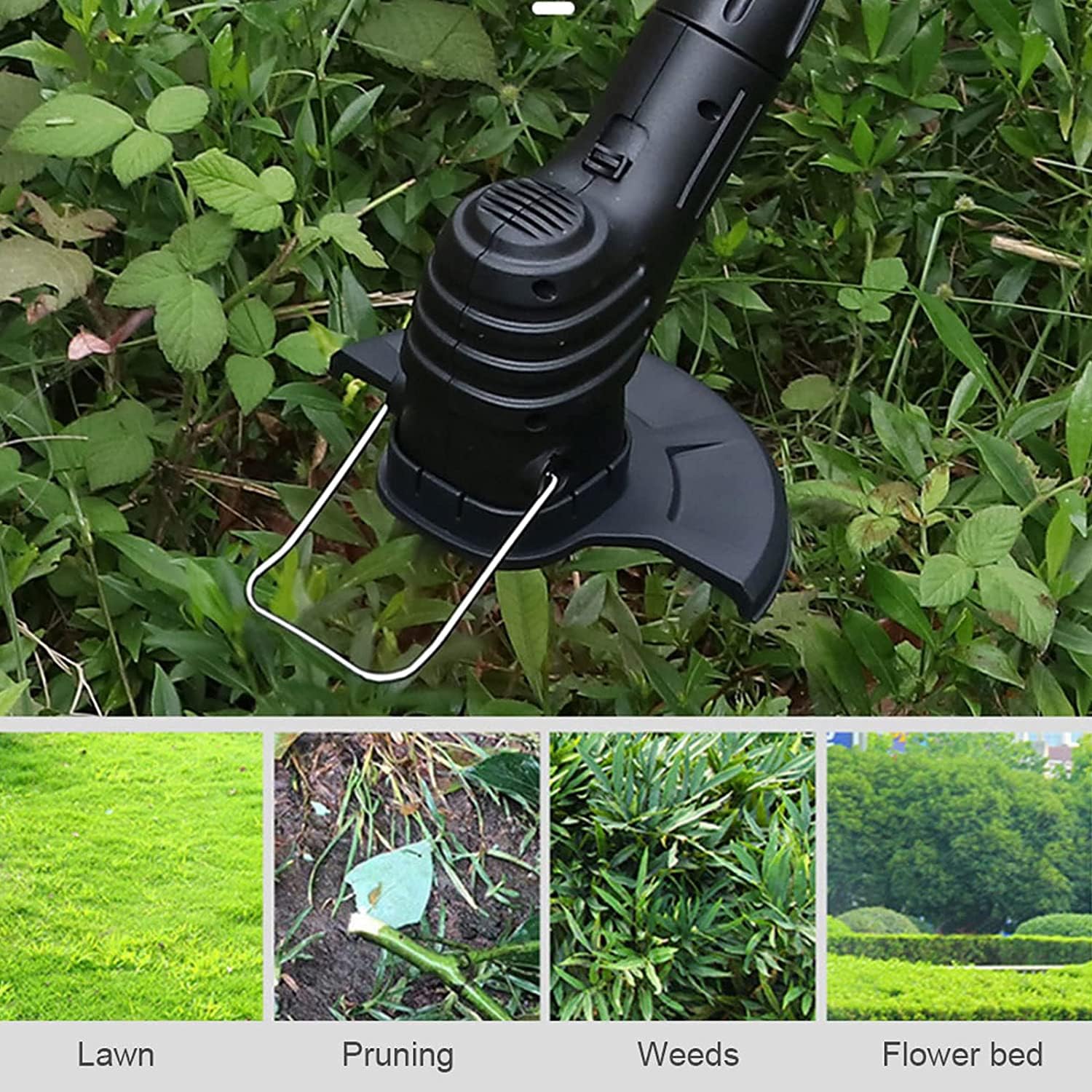 Tondeuse à gazon sans fil pour outil de jardin, longue poignée télescopique réglable et légère, avec batterie 1200 mAh et 5 lames de rechange, pour le désherbage de la pelouse de jardin (chargement US