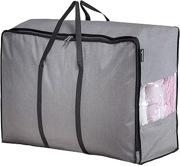 MISSLO Thick Over Size Storage Bag, Folding Organizer Bag, Under Bed Storage, College Carrying Bag for Bedding Comforters, Blanket, Clothes Grey