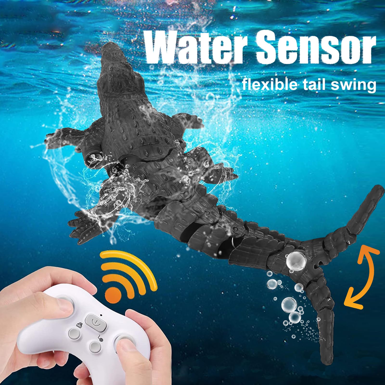 Barcos Teledirigido RC Cocodrilo, 2.4GHz Barco de Control Remoto con luz LED y Doble hélice para Piscinas y Lagos, Juguete Cocodrilo EléCtrico de Piscina Agua para niños y niñas