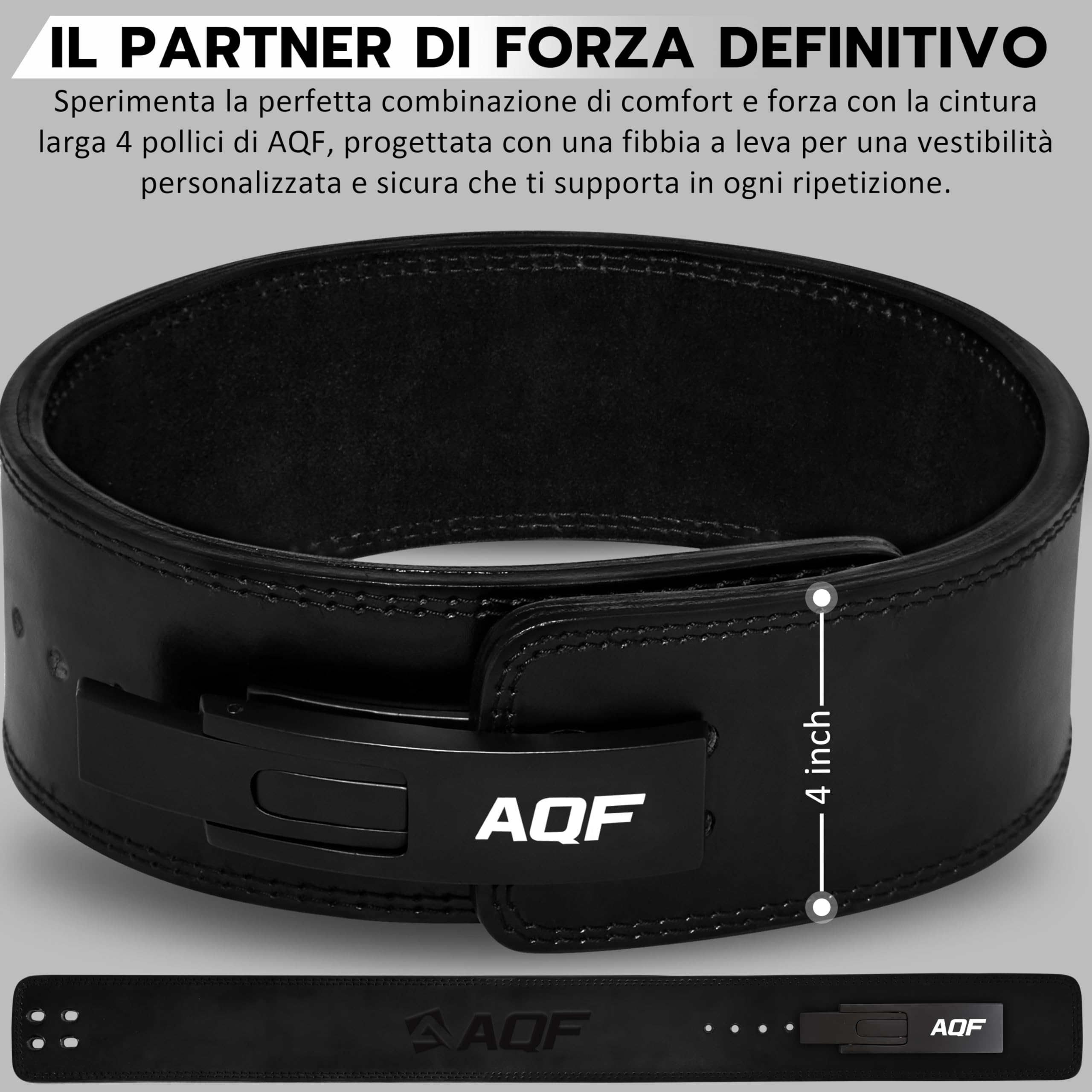 AQF Cintura Powerlifting Leva Fibbia - Larga 4" Spessa 10mm Approvato da IPL USPA - Cintura Palestra Uomo, Cintura Sollevamento Pesi, Cinta Palestra Bodybuilding per Squat, & Gym