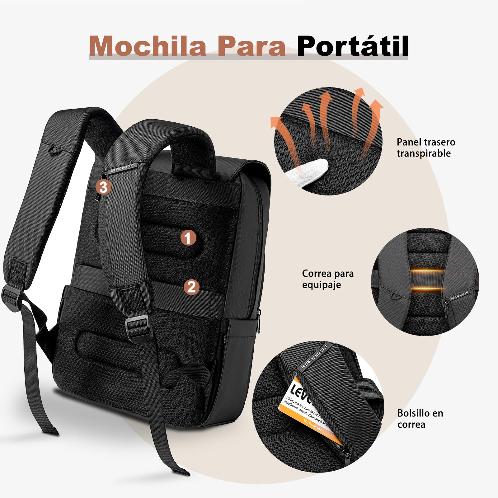 hk Mochila Vintage para Hombre Mujer, Mochila Portátil 15.6 Pulgadas con Solapa Magnética, Mochila con tapa, Ligera Impermeable, Mochila Trabajo Viaje Universidad Mochila Antirrobo Casual-Negro