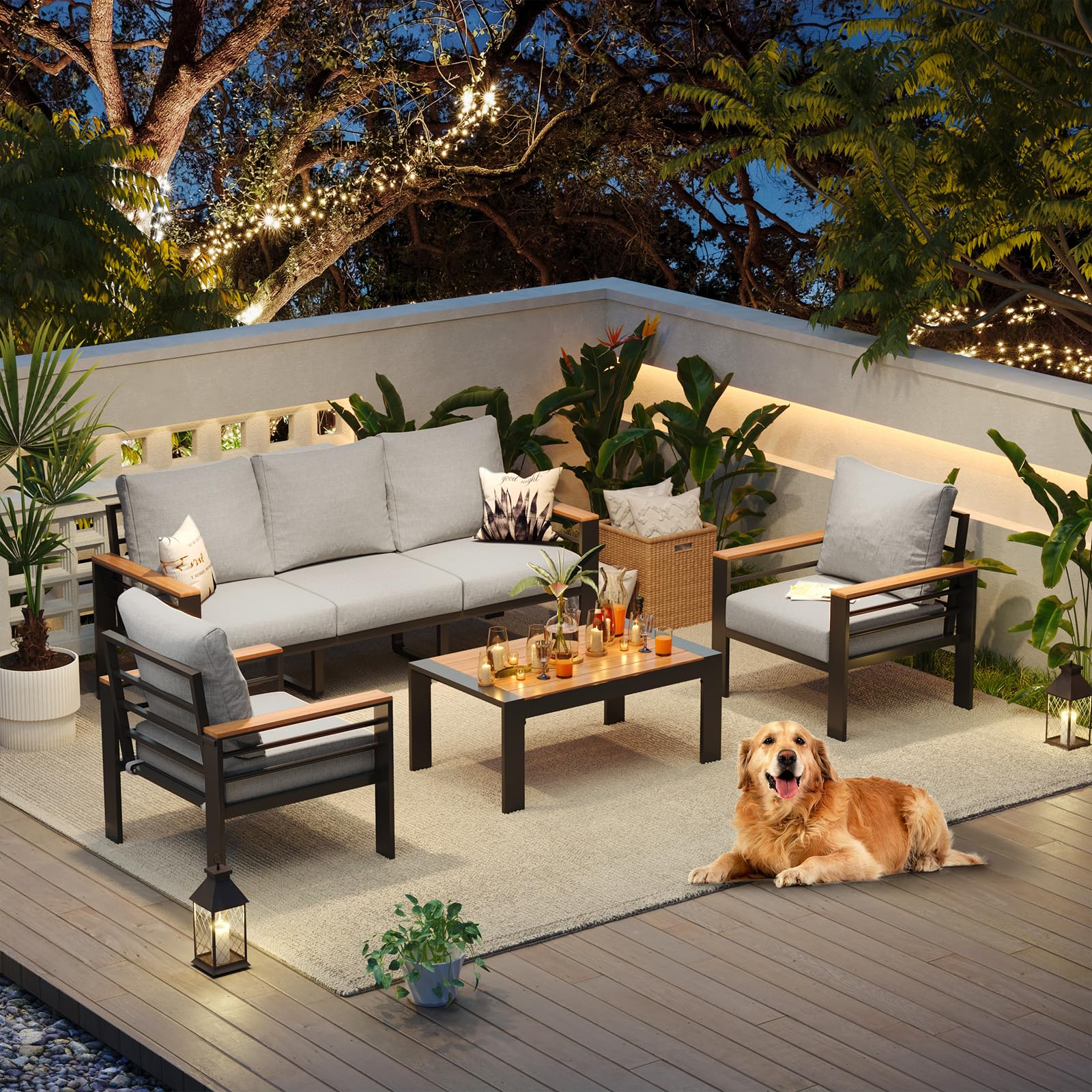 Aoxun Aluminum Patio Furniture Set 5 Seats, Oversized Outdoor Sectional with Was — product photo