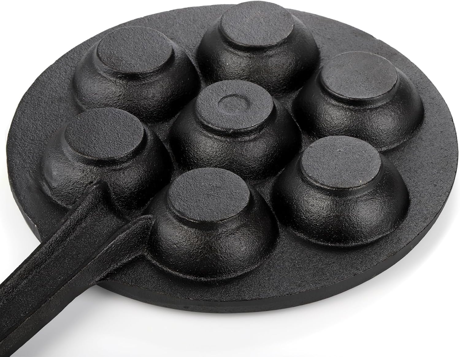 WUWEOT Cast Iron Aebleskiver Pan, 2" Ebelskiver Pan Banh Khot Griddle, 7 Hole NonStick Appam Maker Pan, Half Sphere Appe Maker with Turn Sticks and Brush for Baking Cooking - Image 3